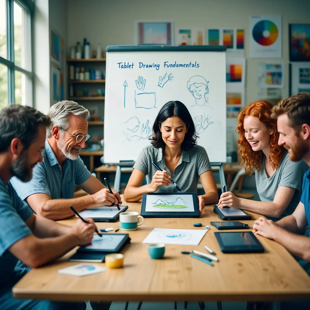 Participants learning tablet drawing fundamentals